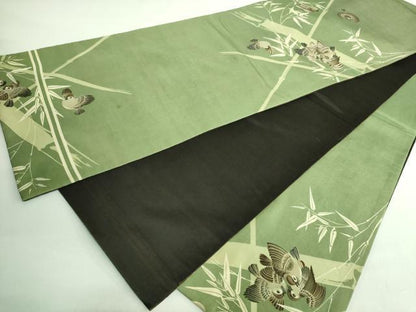 平和屋本店●極上 アンティーク 大正ロマン 六通柄 京袋帯 手刺繍 雀 逸品 DZAB2875kh6