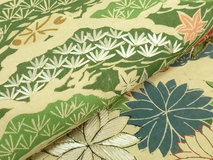 平和屋本店●極上 アンティーク 大正ロマン 丸帯 引き抜き帯 刺繍 几帳唐獅子花文 逸品 DZAB2876kh6