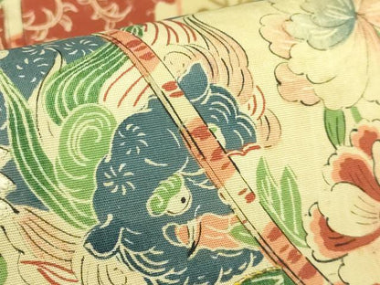 平和屋本店●極上 アンティーク 大正ロマン 丸帯 引き抜き帯 刺繍 几帳唐獅子花文 逸品 DZAB2876kh6