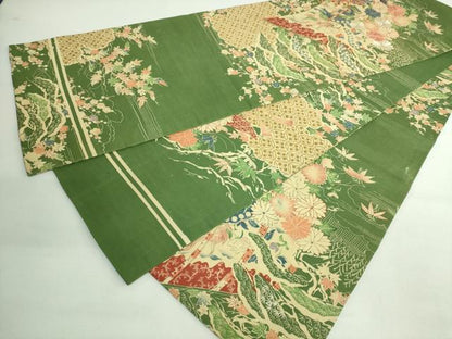 平和屋本店●極上 アンティーク 大正ロマン 丸帯 引き抜き帯 刺繍 几帳唐獅子花文 逸品 DZAB2876kh6