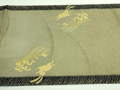 平和屋着物●極上　西陣　まいづる謹製　六通柄袋帯　立波に兎　遊月の舞　黒地　金糸　逸品　DZAB2877kh6