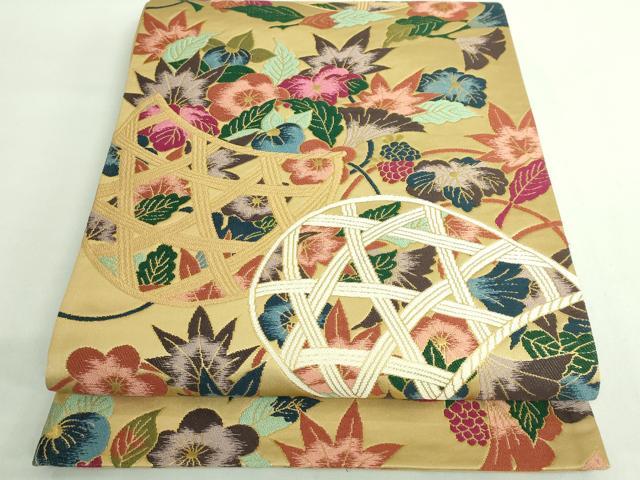平和屋着物●極上　西陣　白綾苑大庭　六通柄袋帯　花籠文　金糸　逸品　DZAB2883kh6