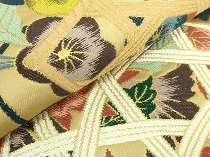 平和屋着物●極上　西陣　白綾苑大庭　六通柄袋帯　花籠文　金糸　逸品　DZAB2883kh6