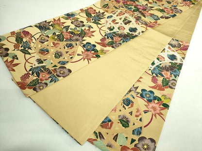 平和屋着物●極上　西陣　白綾苑大庭　六通柄袋帯　花籠文　金糸　逸品　DZAB2883kh6