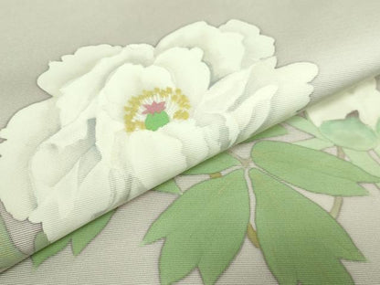 平和屋着物●極上　塩瀬　九寸名古屋帯　手描き　枝花文　灰色地　逸品　DZAB2884kh6