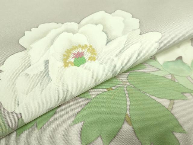 平和屋着物●極上　塩瀬　九寸名古屋帯　手描き　枝花文　灰色地　逸品　DZAB2884kh6