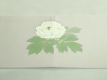 平和屋着物●極上　塩瀬　九寸名古屋帯　手描き　枝花文　灰色地　逸品　DZAB2884kh6