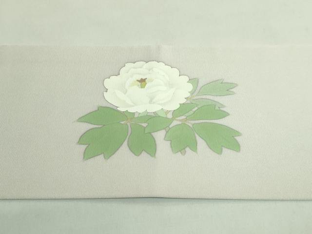 平和屋着物●極上　塩瀬　九寸名古屋帯　手描き　枝花文　灰色地　逸品　DZAB2884kh6