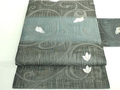 平和屋着物●極上　九寸名古屋帯　スリーシーズン帯　花唐草　金銀糸　逸品　DZAB2890kh6