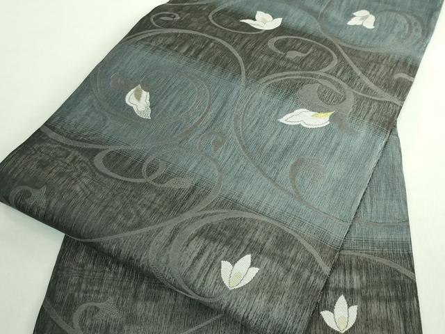 平和屋着物●極上　九寸名古屋帯　スリーシーズン帯　花唐草　金銀糸　逸品　DZAB2890kh6