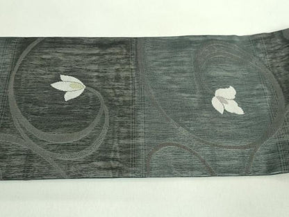 平和屋着物●極上　九寸名古屋帯　スリーシーズン帯　花唐草　金銀糸　逸品　DZAB2890kh6