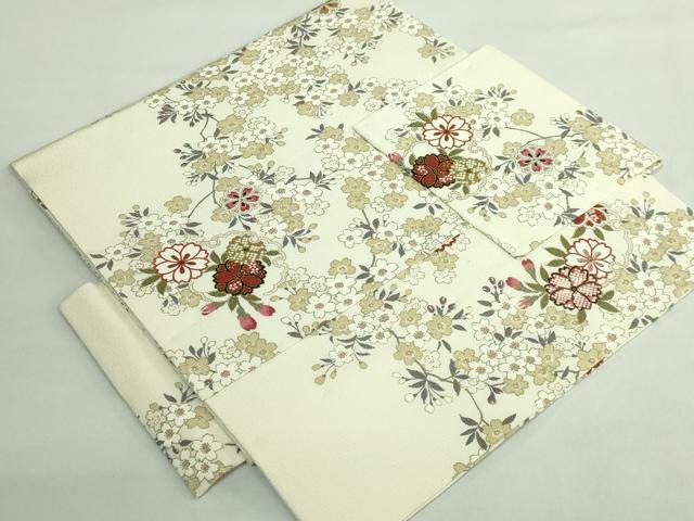 平和屋着物●極上　つけ帯　雪輪舞桜　金彩　縮緬地　逸品　DZAB2892kh6