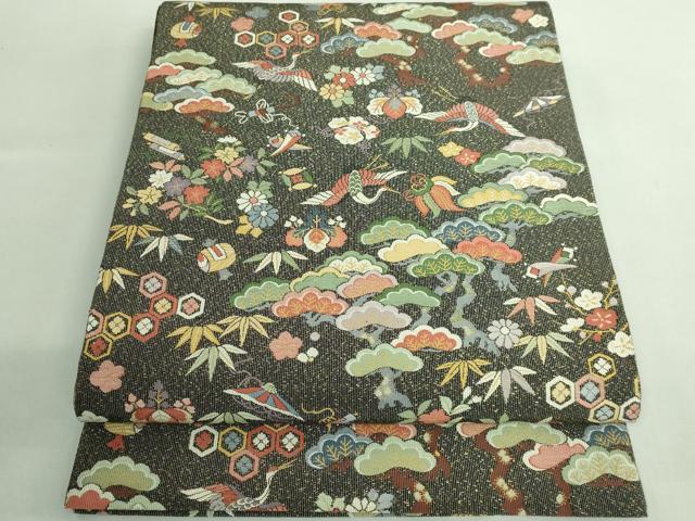 平和屋着物●極上　六通柄袋帯　飛鶴宝尽くし　松竹梅　金通し地　逸品　DZAB2895kh6