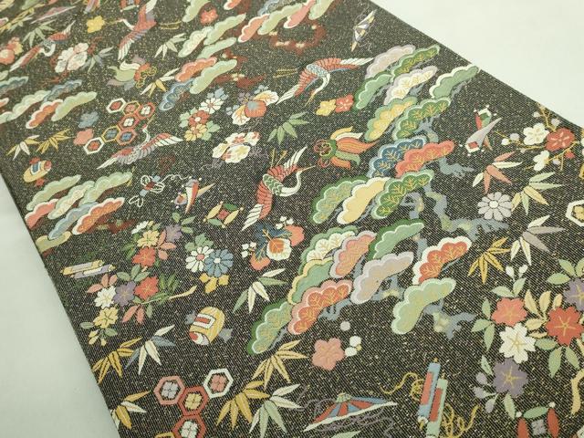 平和屋着物●極上　六通柄袋帯　飛鶴宝尽くし　松竹梅　金通し地　逸品　DZAB2895kh6