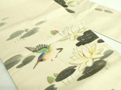 平和屋着物＊極上 夏物 アンティーク 大正ロマン 九寸名古屋帯 手描き 川蝉 蓮 逸品 DZAB2897kh6