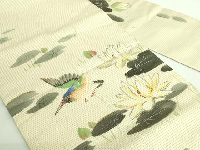 平和屋着物＊極上 夏物 アンティーク 大正ロマン 九寸名古屋帯 手描き 川蝉 蓮 逸品 DZAB2897kh6