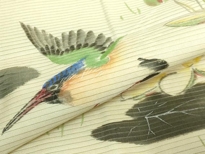 平和屋着物＊極上 夏物 アンティーク 大正ロマン 九寸名古屋帯 手描き 川蝉 蓮 逸品 DZAB2897kh6