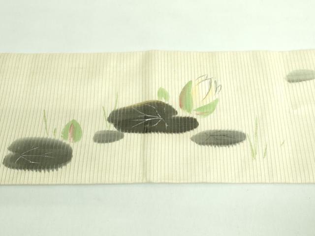 平和屋着物＊極上 夏物 アンティーク 大正ロマン 九寸名古屋帯 手描き 川蝉 蓮 逸品 DZAB2897kh6