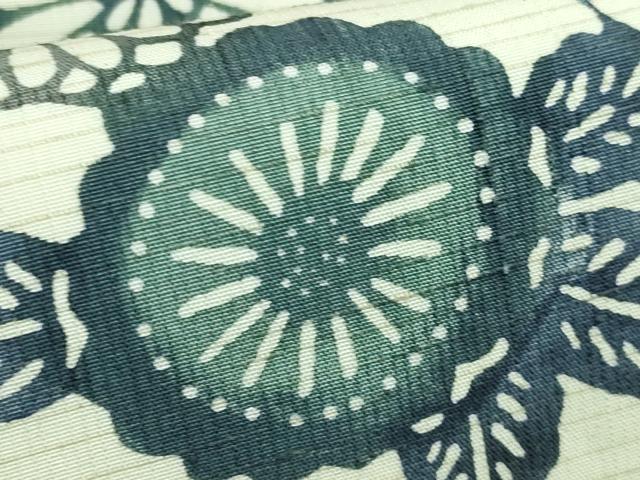 平和屋着物●極上　九寸名古屋帯　紬地　型染め　藍　流水花蝶文　逸品　DZAB2898kh6