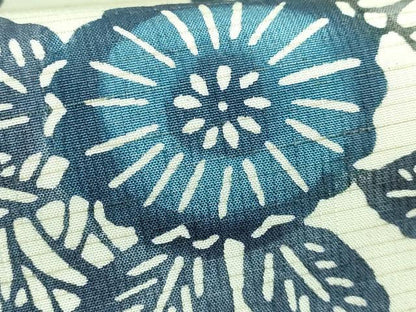 平和屋着物●極上　九寸名古屋帯　紬地　型染め　藍　流水花蝶文　逸品　DZAB2898kh6