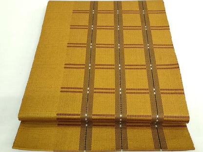 平和屋着物●極上　本場黄八丈　紬　八寸名古屋帯　格子　逸品　DZAB2899kh6