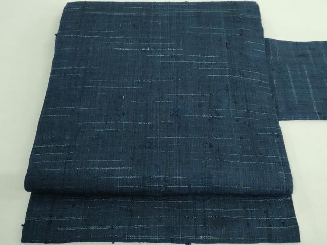 平和屋本店●極上 浦野理一 経節紬 九寸名古屋帯 紺色地 逸品 DZAB2900kh6