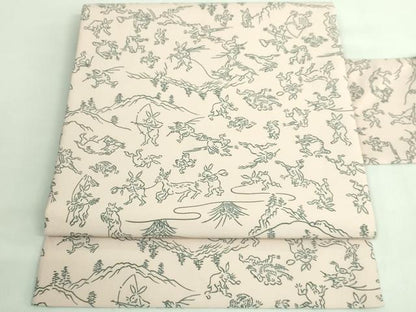 平和屋着物●極上　九寸名古屋帯　鳥獣戯画　色　逸品　未使用　DZAB2903kh6