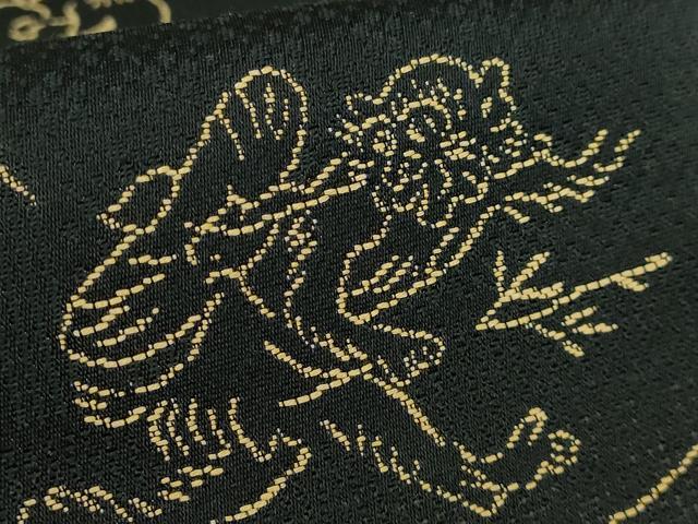 平和屋着物●極上　両面　全通柄袋帯　鳥獣戯画　黒地　逸品　DZAB2904kh6