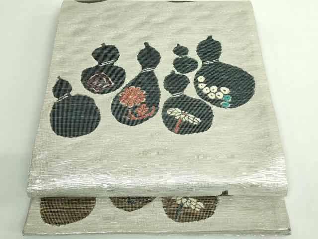 平和屋着物●極上　西陣　鷹匠謹製　両面　六通柄袋帯　瓢箪花文　鳥獣戯画　金銀糸　逸品　DZAB2905kh6
