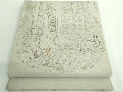 平和屋着物●極上　西陣　鷹匠謹製　両面　六通柄袋帯　瓢箪花文　鳥獣戯画　金銀糸　逸品　DZAB2905kh6