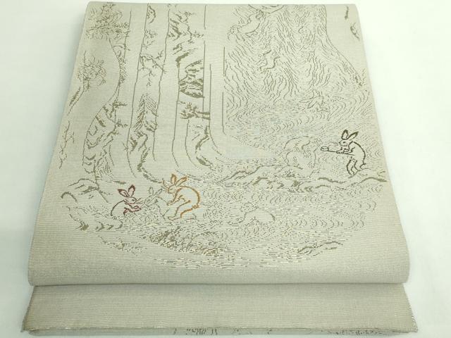 平和屋着物●極上　西陣　鷹匠謹製　両面　六通柄袋帯　瓢箪花文　鳥獣戯画　金銀糸　逸品　DZAB2905kh6