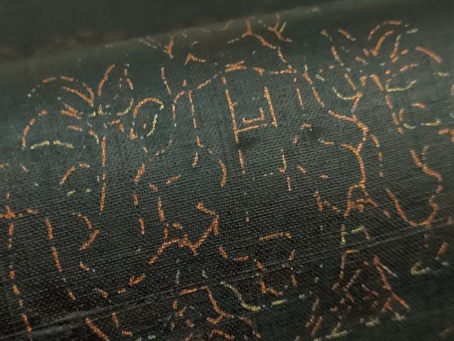 平和屋着物●極上　ファッションデザイナー　稲葉賀恵　太鼓柄袋帯　紬地　刺繍　樹下人獣花文　黒地　逸品　DZAB2909kh6