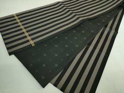 平和屋着物●極上　撫松庵　両面　全通柄袋帯　縞　黒地　逸品　DZAB2910kh6