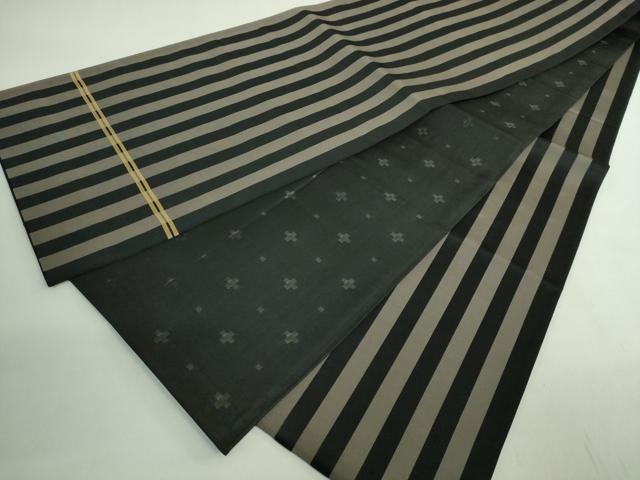 平和屋着物●極上　撫松庵　両面　全通柄袋帯　縞　黒地　逸品　DZAB2910kh6