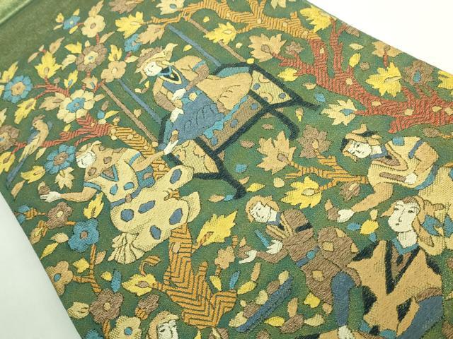 平和屋着物●極上　西陣　じゅらく謹製　太鼓柄袋帯　唐織　彩花招宴図　金糸　証紙付き　逸品　DZAB2913kh6