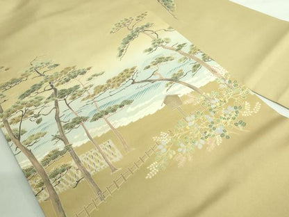 平和屋着物●極上　本加賀友禅作家　村上賢正　塩瀬　九寸名古屋帯　風景文　逸品　DZAB2916kh6