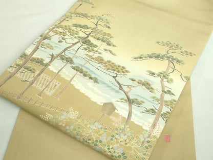 平和屋着物●極上　本加賀友禅作家　村上賢正　塩瀬　九寸名古屋帯　風景文　逸品　DZAB2916kh6