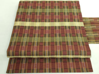 平和屋着物●極上　九寸名古屋帯　格子　逸品　DZAB2918kh6