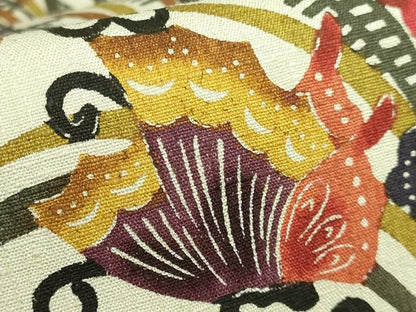 平和屋着物●極上　九寸開き名古屋帯　紬地　紅型　花蝶文　逸品　未使用　DZAB2919kh6