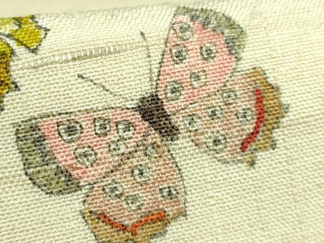 平和屋着物●極上　九寸名古屋帯　生紬　手描き　舞蝶文　逸品　DZAB2924kh6