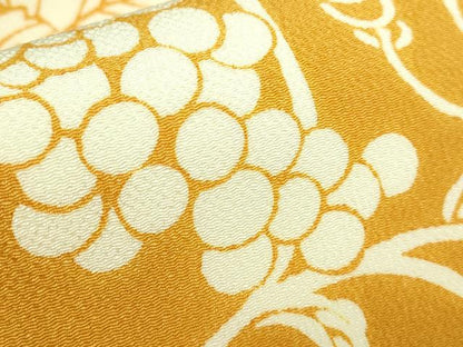 平和屋着物●極上　和染紅型　栗山紅型　栗山吉三郎　九寸開き名古屋帯　葡萄蔦の葉文　鬼しぼ縮緬　逸品　DZAB2933kh6