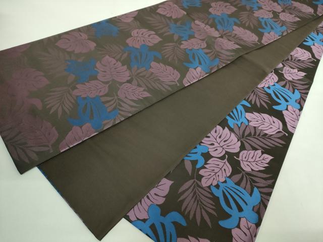 平和屋着物●極上　全通柄袋帯　ウミガメ　憲法黒茶色地　逸品　DZAB2946kh6