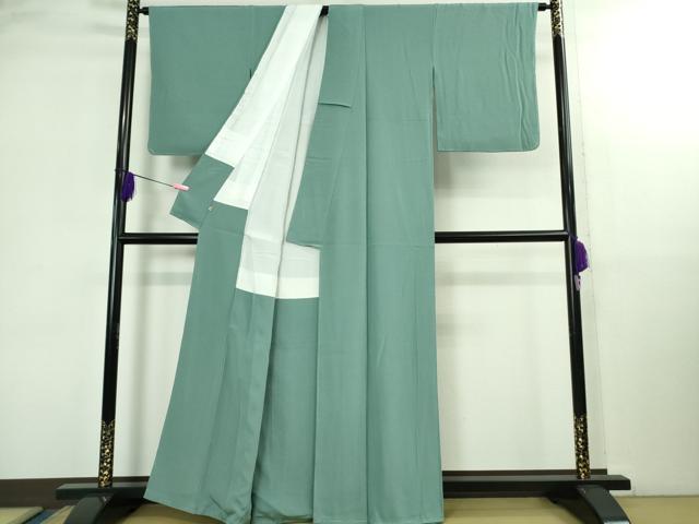 平和屋着物●極上　色無地　草木染御色紋附　皇后陛下献上品　青竹色　三越扱い　反端付き　逸品　未使用　DZAB2953kh6
