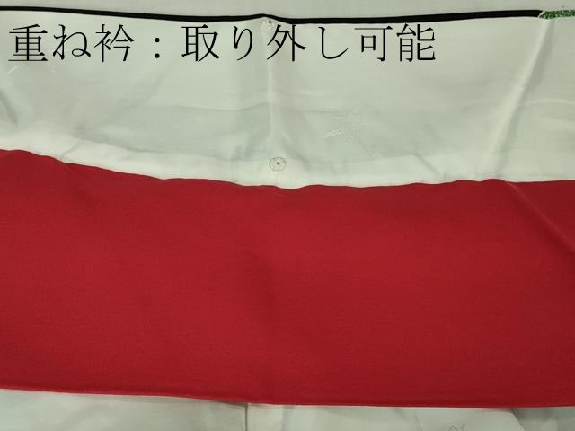 平和屋本店●極上　振袖　駒刺繍　鴛鴦花文　たたき染め　黒地　金彩　逸品　DZAB2956kh6