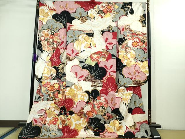 平和屋着物●極上　振袖　駒刺繍　飛鶴松花文　金彩　逸品　未使用　DZAB2958kh6