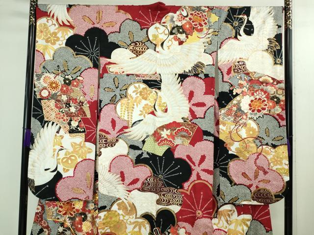 平和屋着物●極上　振袖　駒刺繍　飛鶴松花文　金彩　逸品　未使用　DZAB2958kh6