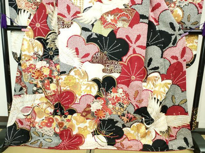 平和屋着物●極上　振袖　駒刺繍　飛鶴松花文　金彩　逸品　未使用　DZAB2958kh6