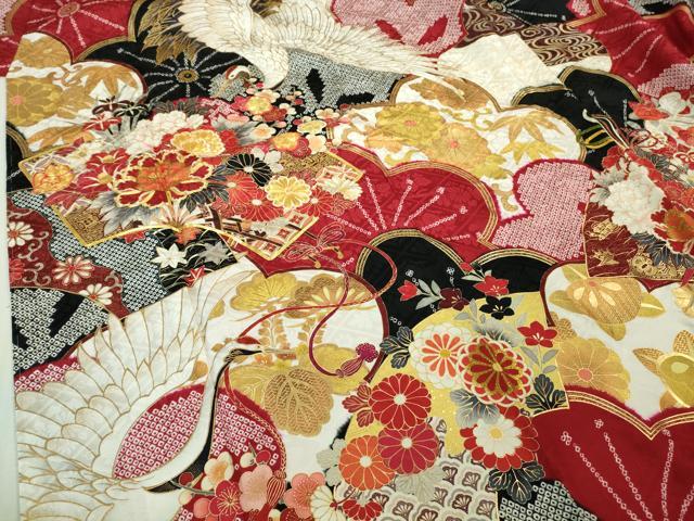 平和屋着物●極上　振袖　駒刺繍　飛鶴松花文　金彩　逸品　未使用　DZAB2958kh6