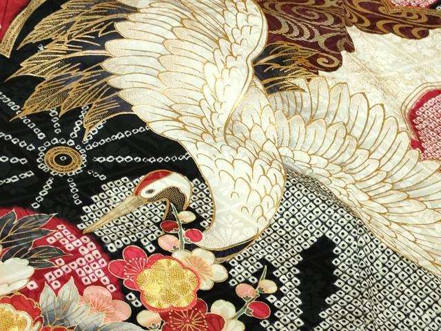 平和屋着物●極上　振袖　駒刺繍　飛鶴松花文　金彩　逸品　未使用　DZAB2958kh6