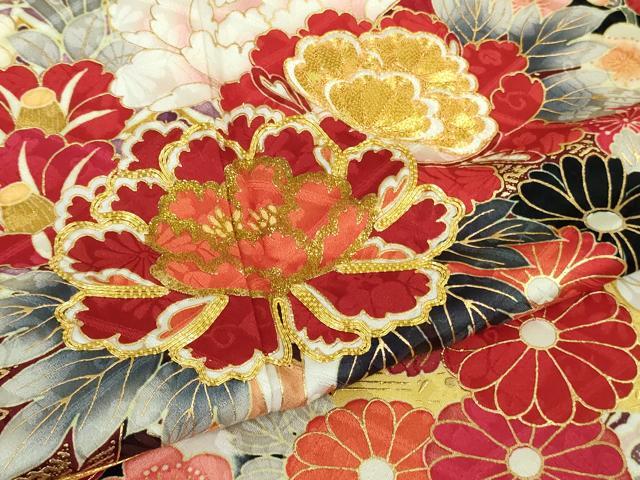 平和屋着物●極上　振袖　駒刺繍　飛鶴松花文　金彩　逸品　未使用　DZAB2958kh6